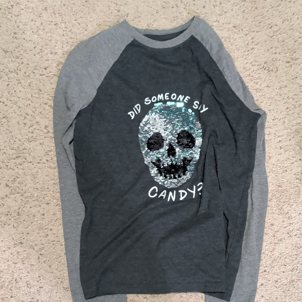 Cat & Jack Dark Gray Sequin Skull Long Sleeve Tee